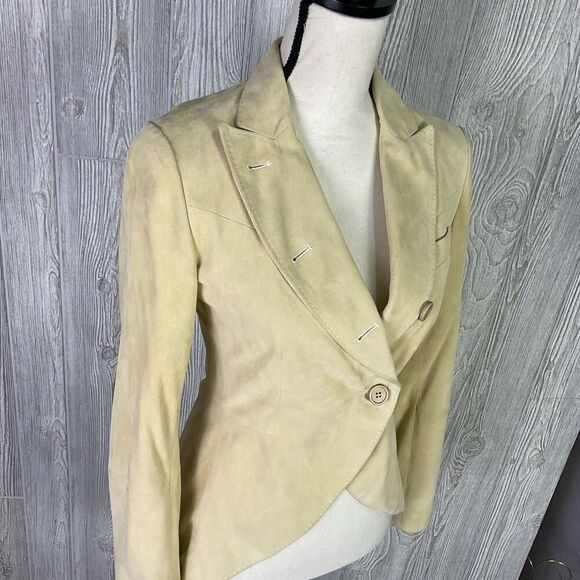Brunello Cucinelli Vera Pelle Asymmetric Draped Leather Blazer Jacket Italian Si - Picture 6 of 14